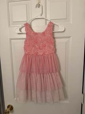 Bonnie Jean Girls Pink Rosette Bodice Tiered Tulle Dress Size 6